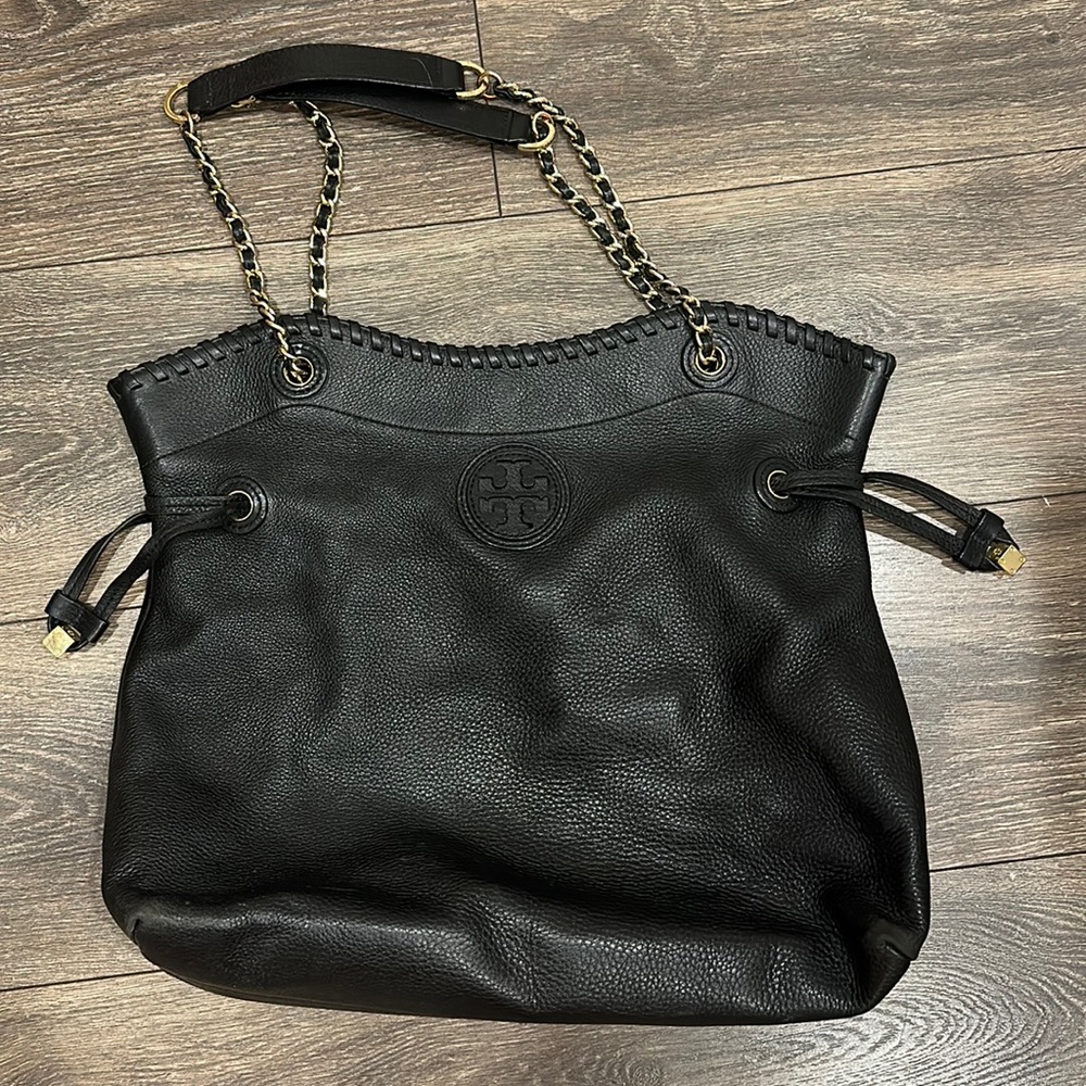 Tory Burch Black Leather Chain-Handle Crossbody Tote